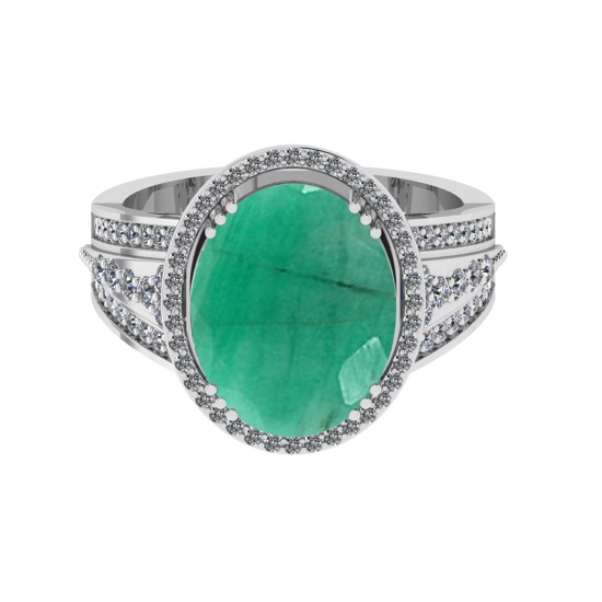 5.60 Ctw VS/SI1 Emerald And Diamond 14k White Gold Engagement Ring (ALL DIAMOND ARE LAB GROWN)