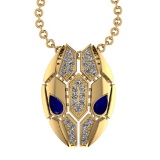 0.91 Ctw VS/SI1 Blue Sapphire and Diamond 14K Yellow Gold Snake Necklace(ALL DIAMOND ARE LAB GROWN D
