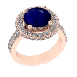 1.07 Ctw VS/SI1 Blue Sapphire and Diamond 14k Rose Gold Engagement Ring (ALL DIAMOND ARE LAB GROWN)