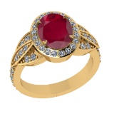 3.26 Ctw VS/SI1 Ruby and Diamond 14k Yellow Gold Engagement Ring (ALL DIAMOND ARE LAB GROWN)