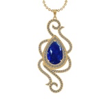 31.58 Ctw VS/SI1 Tanzanite and Diamond 14k Yellow Gold Pendant Necklace(ALL DAMONDS ARE LAB GROWN)