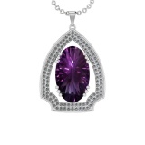 63.50 Ctw VS/SI1 Amethyst and Diamond Prong Set 14k White Gold Pendant (ALL DIAMOND ARE LAB GROWN )