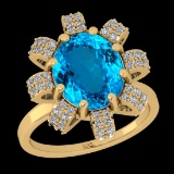 6.46 Ctw VS/SI1 Blue Topaz and Diamond 14K Yellow Gold Engagement Ring(ALL DAMONDS ARE LAB GROWN)