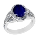 3.26 Ctw VS/SI1 Blue Sapphire and Diamond 14k white Gold Engagement Ring (ALL DIAMOND ARE LAB GROWN)
