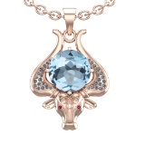 2.89 Ctw VS/SI1 Blue Topaz and Diamond Set 10K Rose Gold Creature Theme Pendant (ALL DIAMOND ARE LAB