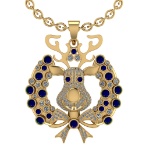 3.02Ctw VS/SI1 Blue Sapphire and Diamond 14K Yellow Gold Necklace(ALL DIAMOND ARE LAB GROWN )