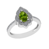 0.94 Ctw VS/SI1 Peridot and Diamond Set 10K white Gold Engagaement Ring (ALL DIAMOND ARE LAB GROWN)