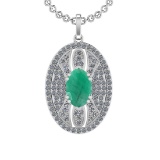 5.15 Ctw VS/SI1 Emerald and Diamond 14K White Gold Pendant (ALL DIAMOND ARE LAB GROWN)