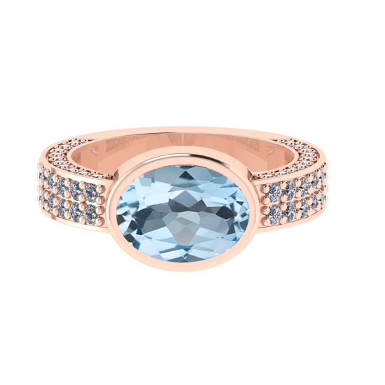 2.96 Ctw VS/SI1 Blue Topaz and Diamond Set 10K Rose Gold Engagement Ring (ALL DIAMOND ARE LAB GROWN)