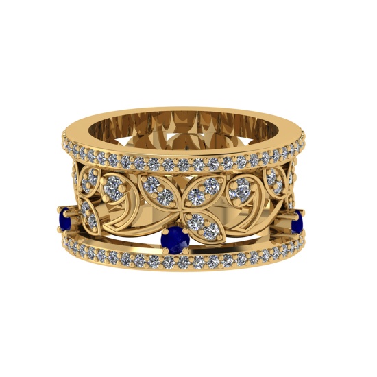 1.79 Ctw VS/SI1 Blue Sapphire and Diamond 14k Yellow Gold Engagement Ring (ALL DIAMOND ARE LAB GROWN