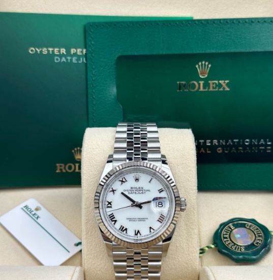 36mm Fluted White Dial Jubilee Oysterperpetual Datejust Rolex Comes With Box & Papers