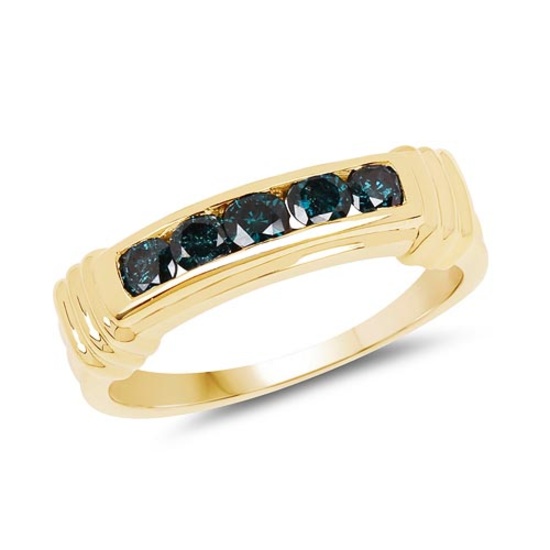 14K Yellow Gold Plated 0.50 Carat Genuine Blue Diamond .925 Sterling Silver Ring