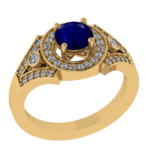 1.24 Ctw VS/SI1 Blue Sapphire and Diamond 14k Yellow Gold Engagement Ring (ALL DIAMOND ARE LAB GROWN