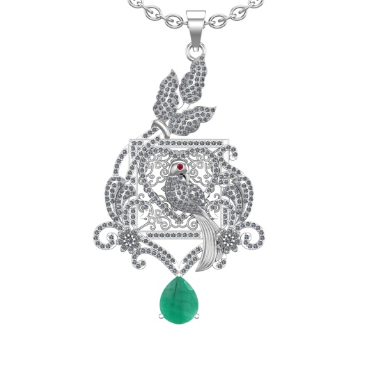 4.41 Ctw VS/SI1 Emerald and Diamond Prong Set 14K White Gold Pendant (ALL DIAMOND ARE LAB GROWN) (AL