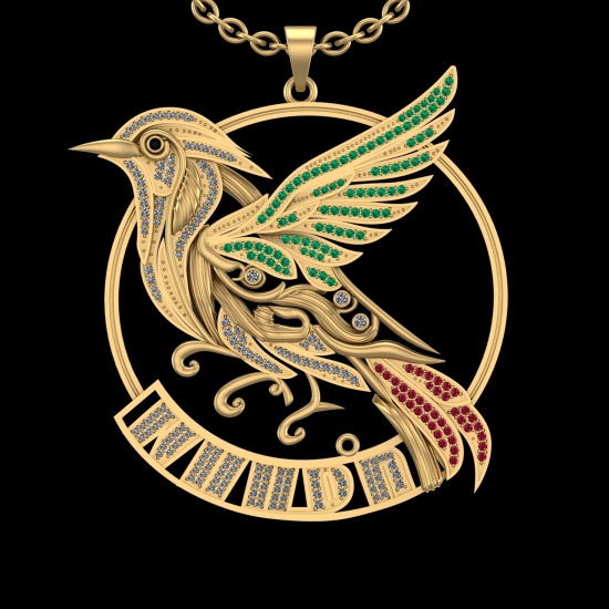 1.90 Ctw VS/SI1 Ruby,Emerlad and Diamond Style 14K Yellow Gold Birds Pendant (ALL DIAMONDS ARE LAB G