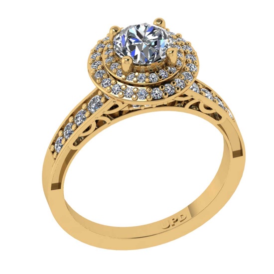 1.30 Ctw VS/SI1 Diamond 10K Yellow Gold Engagement Halo Ring(ALL DAMONDS ARE LAB GROWN)