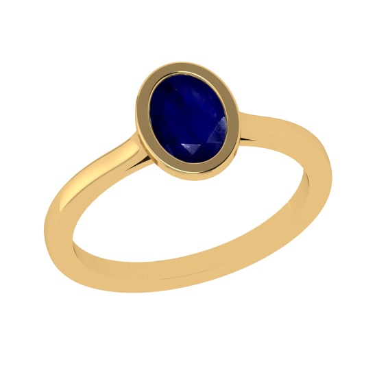 2.59 Ctw Blue Sapphire Set 14k Yellow Gold Solitaire Ring (ALL DIAMOND ARE LAB GROWN) (ALL DIAMOND A
