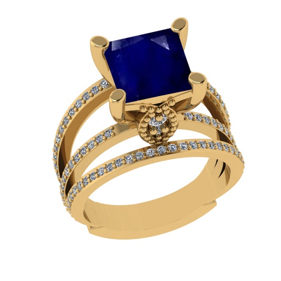 2.70 Ctw VS/SI1 Blue Sapphire And Diamond 14k Yellow Gold Engagement Ring (ALL DIAMOND ARE LAB GROWN