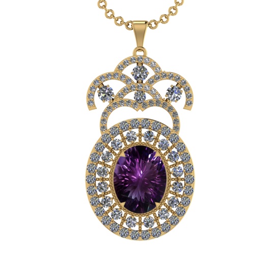 19.91 Ctw VS/SI1 Amethyst and Diamond 14K Yellow Gold Pendant (ALL DIAMOND ARE LAB GROWN )