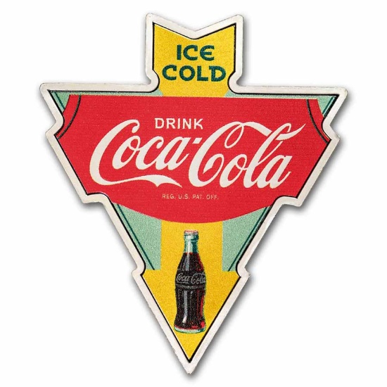 Coca-Cola(R) Vintage 1 oz Silver Colorized Shaped Sign w/ Box and COA