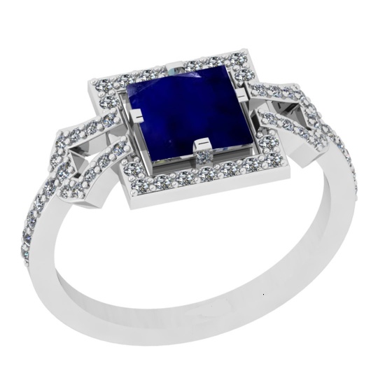 1.34 Ctw VS/SI1 Blue Sapphire And Diamond 14K White Gold Wedding Halo Ring