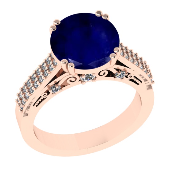 4.39 Ctw VS/SI1 Blue Sapphire and Diamond 14k Rose Gold Engagement Ring