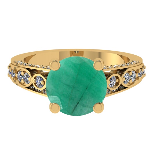 3.32 Ctw VS/SI1 Emerald and Diamond 14k Yellow Gold Engagement Ring (ALL DIAMOND ARE LAB GROWN)