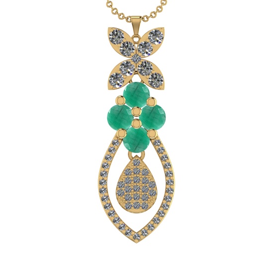19.90Ctw VS/SI1 Emerald and Diamond 14K Yellow Gold Necklace(ALL DIAMOND ARE LAB GROWN )