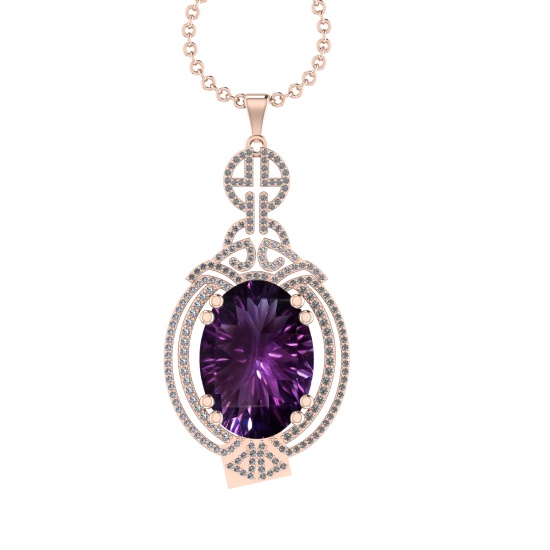 24.30 Ctw VS/SI1 Amethyst and Diamond 14k Rose Gold Pendant Necklace(ALL DAMONDS ARE LAB GROWN)