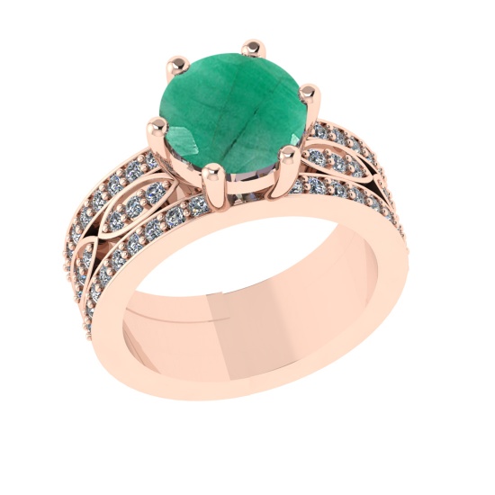 3.47 Ctw VS/SI1 Emerald and Diamond 14k Rose Gold Engagement Ring (ALL DIAMOND ARE LAB GROWN)