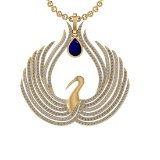 7.52 Ctw VS/SI1 Blue Sapphire and Diamond 14K Yellow Gold Pendant (ALL DIAMOND ARE LAB GROWN)