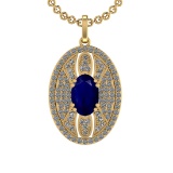 5.15 Ctw VS/SI1 Blue Sapphire and Diamond 14K Yellow Gold Pendant (ALL DIAMOND ARE LAB GROWN)