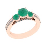1.86 Ctw VS/SI1 Emerald and Diamond 14K Rose Gold Vintage Style Ring (ALL DIAMOND ARE LAB GROWN DIAM