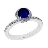 1.59 Ctw VS/SI1 Blue Sapphire and Diamond 14k white Gold Engagement Ring