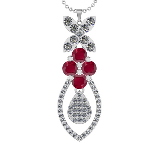 19.90Ctw VS/SI1 Ruby and Diamond 14K White Gold Necklace(ALL DIAMOND ARE LAB GROWN )