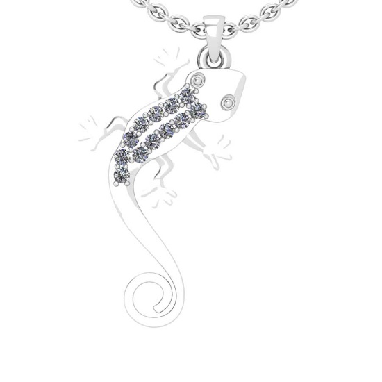 0.16 Ctw VS/SI1 Diamond 14K White Gold Lizard Necklace(ALL DIAMOND ARE LAB GROWN )