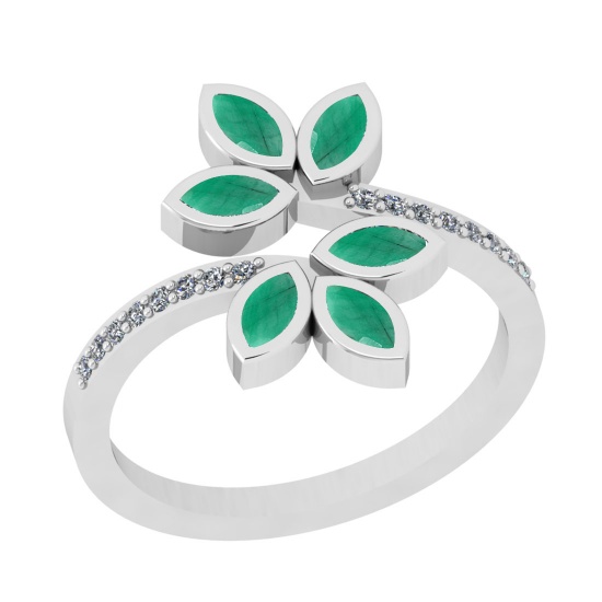 0.72 Ctw VS/SI1 Emerald And Diamond 14K White Gold Bypass Ring