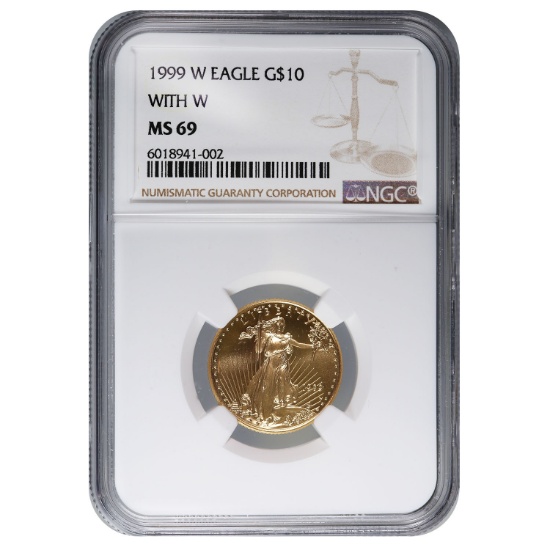 Certified Burnished American $10 Gold Eagle 1999-W MS69 NGC