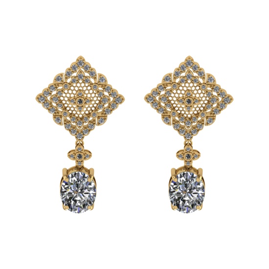12.19 Ctw VS/SI1 Diamond Prong Set 14K Yellow Gold Dangle Stud Earrings (ALL DIAMOND ARE LAB GROWN)