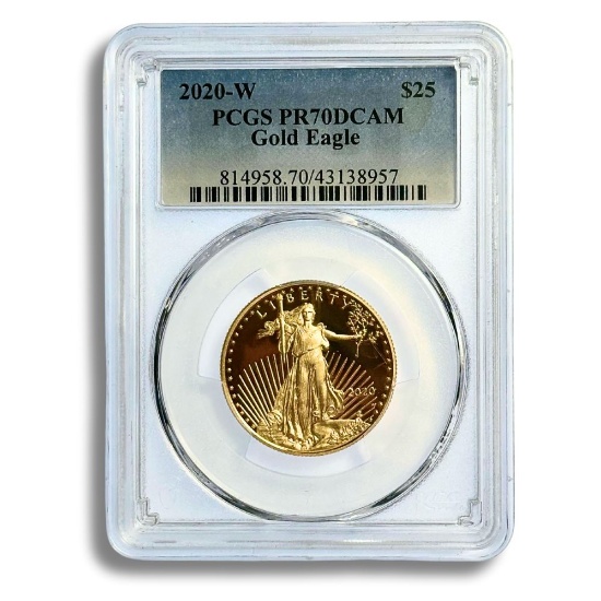 Certified American $25 Gold Eagle 2020-W PR70DCAM PCGS