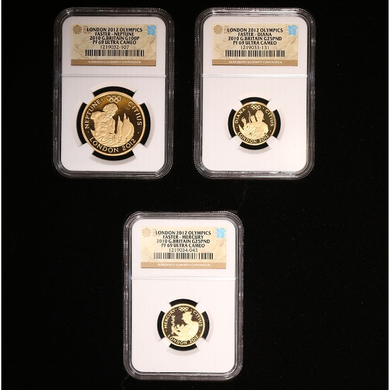 Great Britain 2010 3 Pc. Olympic Gold Set PF69 NGC