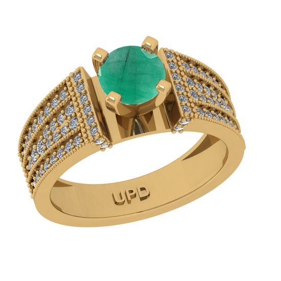 1.26 Ctw VS/SI1 Emerald and Diamond 14k Yellow Gold Engagement Ring (ALL DIAMOND ARE LAB GROWN) (ALL