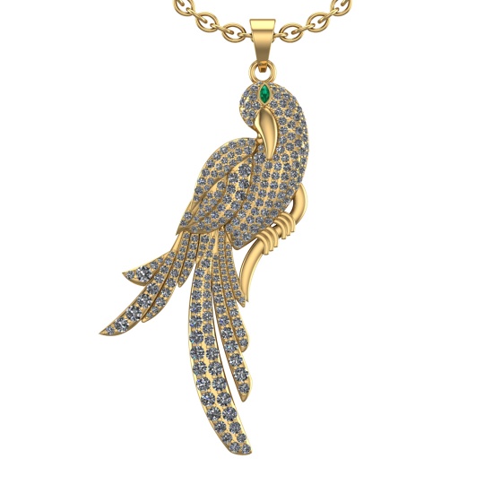 3.65 Ctw SI2/SI1 Diamond 14k Yellow Gold Bird theme Pendant (ALL DIAMOND ARE LAB GROWN)