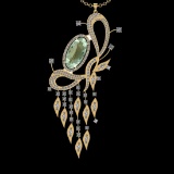 22.71 Ctw VS/SI1 Green Amethyst And Diamond 14K Yellow Gold Necklace( ALL DIAMOND ARE LAB GROWN )
