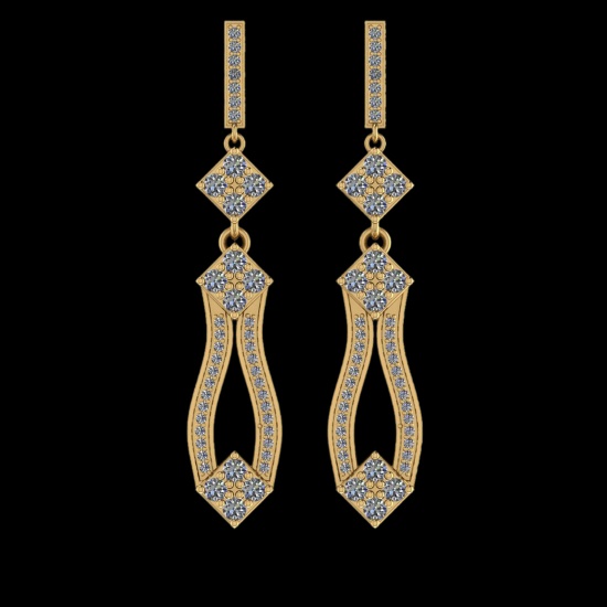 1.56 Ctw VS/SI1 Diamond 10K Yellow Gold Dangling Earrings