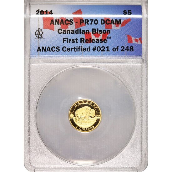 Canada $5 Gold 1/10 Oz. 2014 Bison PR70 ANACS