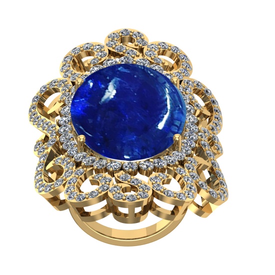 51.06 Ctw VS/SI1 Tanzanite and Diamond 14k Yellow Gold Engagement Ring(ALL DAMONDS ARE LAB GROWN)