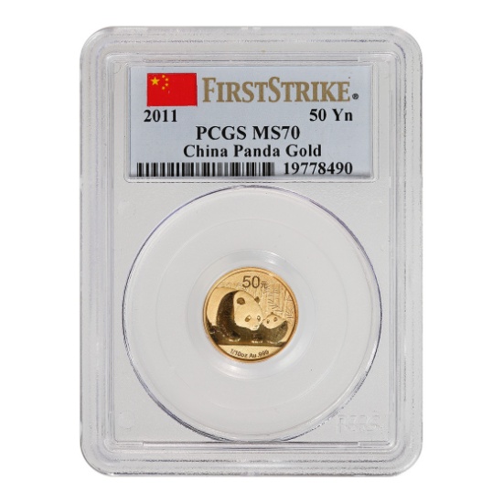 Certified Tenth Ounce Chinese Gold Panda 2011 50 Yuan MS70 PCGS