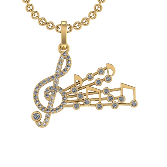 0.57 Ctw SI2/SI1 Diamond 14k Yellow Gold musical instruments theme Pendant (ALL DIAMOND ARE LAB GROW
