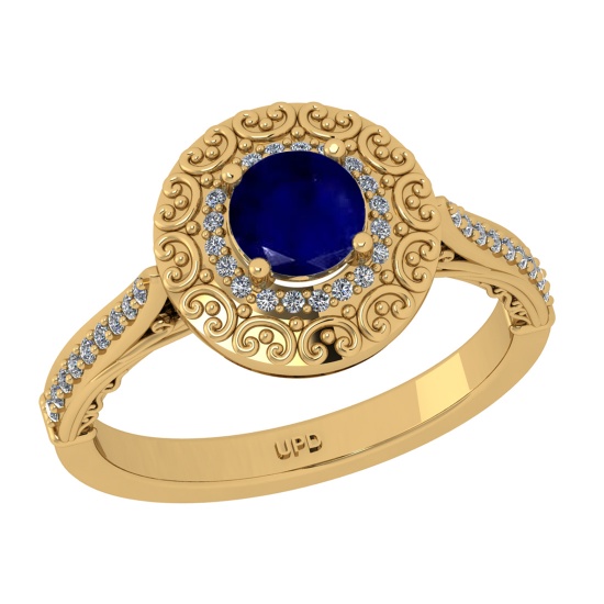 1.10 Ctw VS/SI1 Blue Sapphire and Diamond 14k Yellow Gold Engagement Ring
